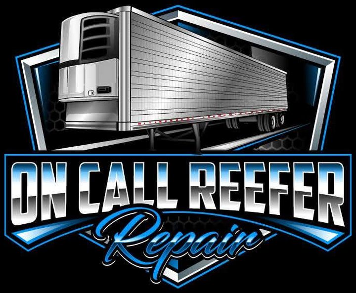 On Call Reefer Repair logo: chrome reefer trailer on a blue shield